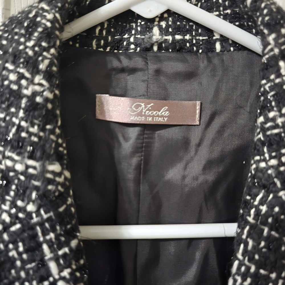 NWT Nicola Made in Italy Black & White Tweed Blazer/Jacket w/ Metallic Threading - Picture 12 of 16